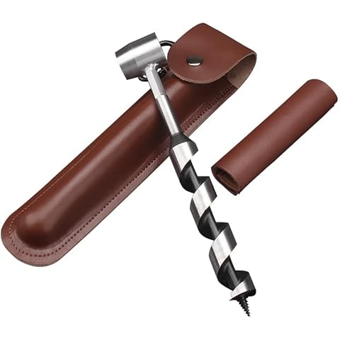 Bushcraft Survival Tool, Extended Hand Auger Wrench Wood Drill Scotch Eye Manual Hand Drill Bit with Holster for Camping Shelter Building, Barbecue Grill, Small Benches, Bushcrafting, Peg Hole Maker Cover