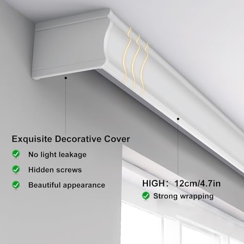 Heavy Duty Dual Track Pelmet Box - 3-in-1 Ceiling/Wall Mount Room Divider Curtain Rail for Living Room, Bedroom, Hotel, Villa - 140cm (4.59ft) - White