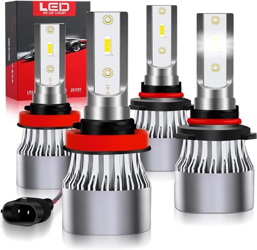 CROSSPASSION H11/H9/H8 9005/HB3 LED Bulbs Combo,500% Brightness 6500K Cool White Halogen Replacement Bulb,4 Pack