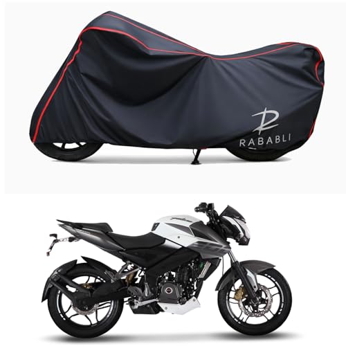 Image of Waterproof Bike Body Cover Compatible for | Bajaj Pulsar NS200 STD | Taffeta Fabric, Red Piping Design, Bottom Elastic Fit | Dustproof, Sun UV & Rain Protection for All Bikes