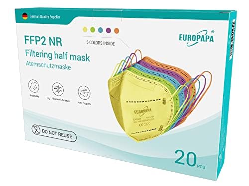 EUROPAPA 20x FFP2 Bunt Masken Atemschutzmaske 5-Lagen Staubschutzmasken hygienisch einzelverpackt Stelle zertifiziert EN149:2001+A1:2009 Mundschutzmaske EU2016/425