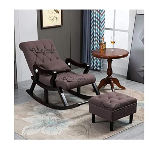 Image of CLASSIC WOOD & CRAFT Sheesham Rocking Chair - Colonial & Traditional Style with Footrest (Off-White) (Chair 4)