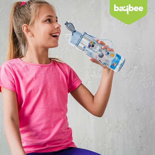 Image of BAYBEE Galaxy Kids Water Bottle 800ml | Leak-Proof Baby Sipper Bottle with Flip Lock Lid & Silicone Straw | BPA-Free School Water Bottle for Boys & Girls, Drinking Training Sipper Bottle Kids (Blue)