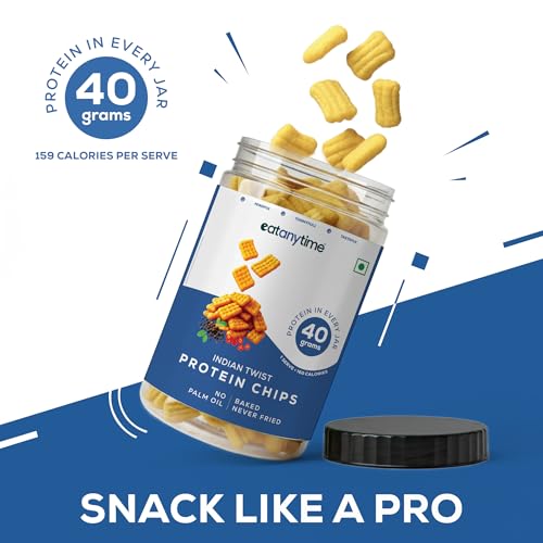 Image of Eat Anytime - Multigrain Protein Chips, Indian Twist | 40 g protein per pack | Baked, Not Fried | No Palm Oil |High Protein, Low Calories (under 160) | 150 g