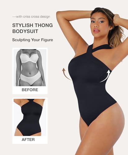 Lover-Beauty Women Shapewear Tummy Control Bodysuit Halter Bodysuit Thong2