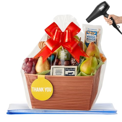 Image of WIKDAY Shrink Wrap Bags for Gift Baskets 10 PCS 30x40 Inches Extra Large | with Twist Ties, Cellophane Bags for Personalized Gift Baskets Wrapping Holiday Gifting Charcuterie Gift Making Auction Items