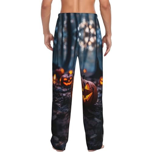Orange Halloween Party Print Lounge Waistband Drawstring Mens Pajama Pants Fashion Custom Sleepwear3