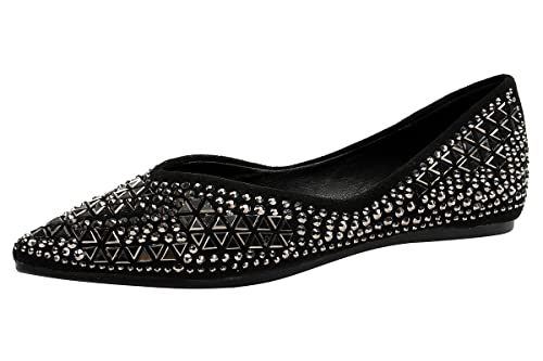 Hee grand Women's Slip On Ballet Flats Fashion Rhinestone Pointed Toe Shallow Flat Shoes Wedding Shoes for Party Wedding Shoes for Party