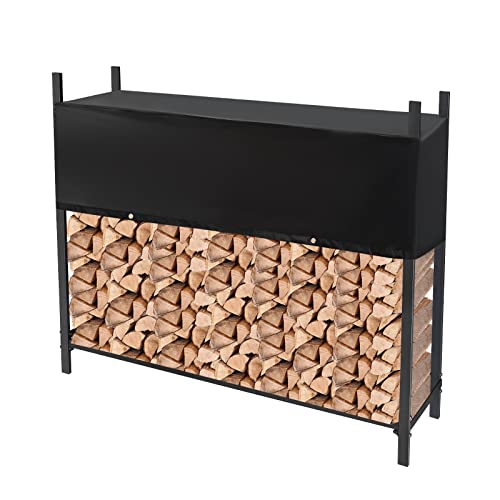 MIKAFEN Estantería para leña de metal para exteriores, para leña, exterior, con funda protectora, 120 x 30 x 114 cm, color negro Cover
