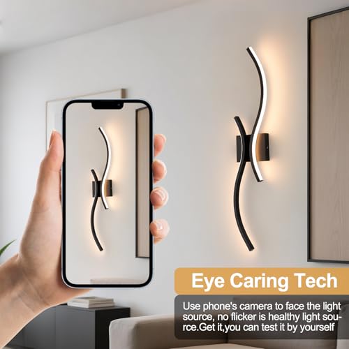 Image of CANEOE Modern LED Wall Sconce Set of Two, 3000K Warm White Led Wall Light Fixture, 31.5inch Black Modern Sconces Wall Lighting for Bedroom, Living Room, Hallway, Staircase, Bathroom