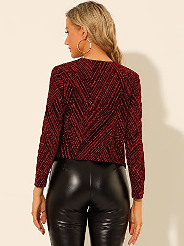 Allegra K Women's Sparkly Cardigan Long Sleeve Party Open Front Glitter Cropped Jackets Medium Red #TOP4