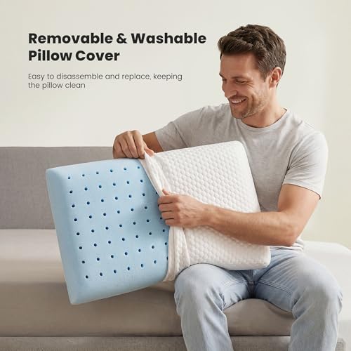Image of OLIXIS Memory Foam Pillow for Sleeping, 2 Pack Queen Bed Pillows, Pressure Relieving Cervical Support, Adjustable Loft, Removable Washable Cover, Gel Cooling Mesh, for Back Side Stomach Sleepers,White