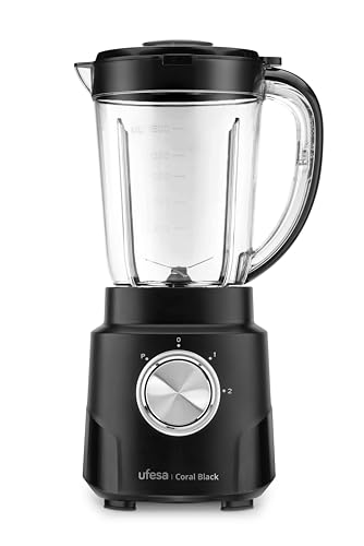Ufesa Coral Black Blender, 600W de Puissance, Bol en Verre de 1,5L, 4 Lames Amovibles en Acier...