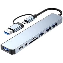 USB C Hub Adapter 3.0, Aluminum 8 in 1 USB Extender with SD/TF Card Reader, 3.5mm Aux Headphone Jack for MacBook Pro Air and More PC/Laptop/Tablet Devices