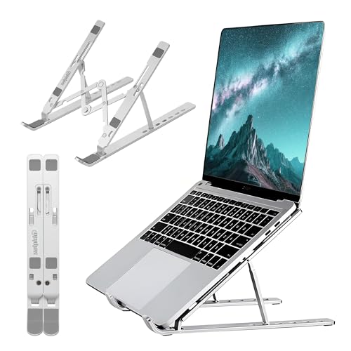 Image of SL-221, 6-Level Adjustable Foldable Aluminum and Silicone Build Laptop Stand, Multi-Size Compatible, Easy Folding for Storage Ergonomic Comfort Works with MacBook, Dell, HP & More (Silver)
