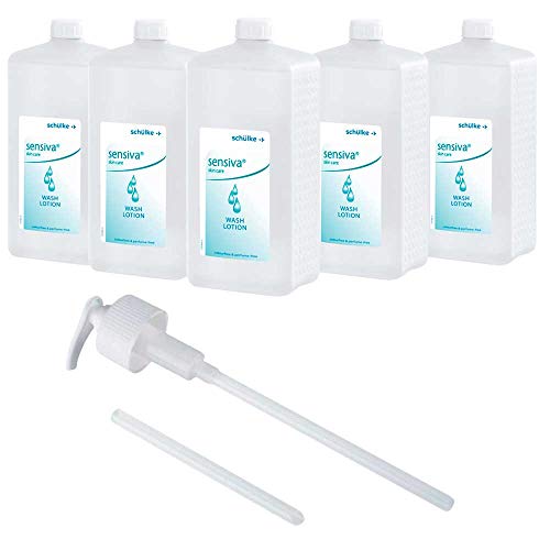 5 x 1000 ml Eurofl. Schülke Sensiva® lozione detergente liquido lozione, senza sapone + 1 pompa dosatrice