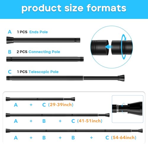 Image of MEXAU 2Pack Spring Tension Curtain Rod 29-64 inch Black Small Tension Rod