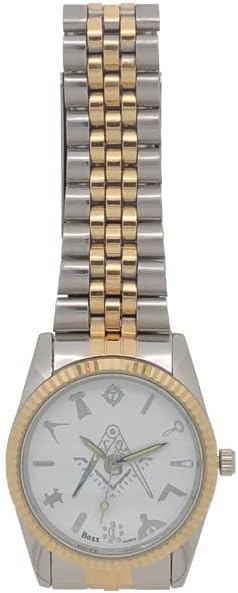 Masonic Mason Square and Compass Quartz Two Tone Metal Wrist Watch