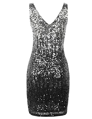 Image of PrettyGuide Women's Sequin Cocktail Dress V Neck Bodycon Glitter Party Dress