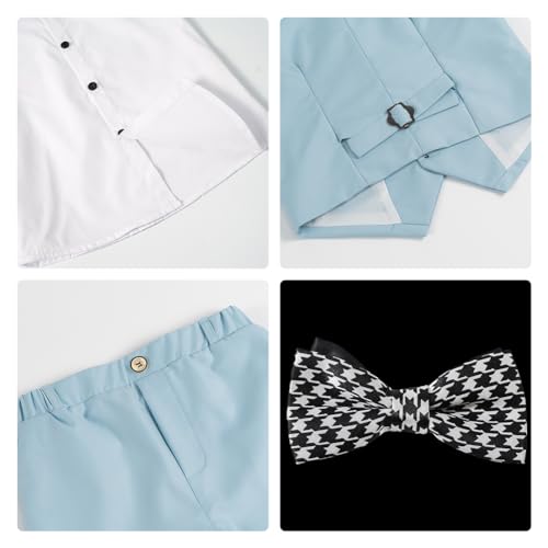 Image of LOLANTA Boys 4PCs Summer Suits, Short Suit Set for Wedding Ring Bearer Outfits Dress Clothes Vest Shirt Shorts Bow Tie