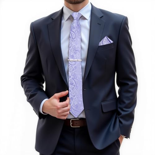Image of DiBanGu Paisley Ties for Men Silk Necktie and Pocket Square Cufflinks Tie Clip Set Woven Classic Mens Tie for Wedding Party