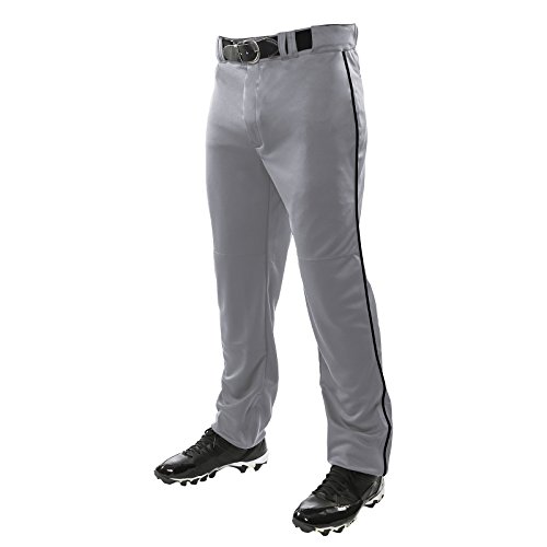 CHAMPRO Unisex-Youth Sports Triple Crown Open Bottom Piped Pants, Grey/Black, Medium