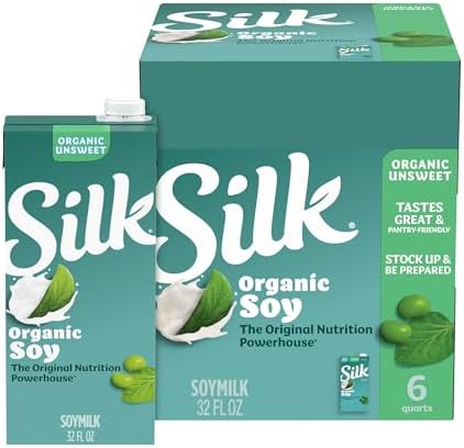 Silk Shelf-Stable Organic Soy Milk, Unsweetened, Dairy-Free, Vegan, Non-GMO Project Verified,32 Fl Oz(Pack of 6)