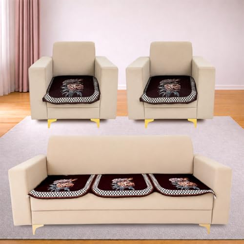 Image of Homerz 'Brooklyn Series' Premium Sofa Cover | Quilted Floral Design | Non-Slip Washable Sofa Protector | Soft Anti Slip Fabric (Ny Brown, 5 (3+1+1) Seater, Only Seat Cover)