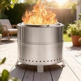 Breezz Smokeless Fire Pit 19.3 Inch Stainless Steel Outdoor Wood Burning Firepit with Carry Bag, Portable Bonfire Stove for Backyard, Patio, Camping, and Picnic, Efficient Airflow & Low Smoke Design