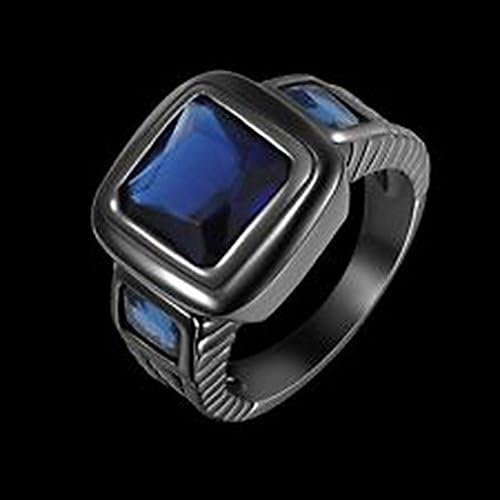 YD Jewels - Square Fashion Size 8 Blue Sapphire Black 18k Gold Filled Mens Rings