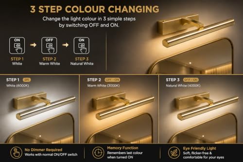 Image of FILLISKA Modern LED Picture /Dressing /Vanity /Bathroom /Mirror Light with 3 Step Light Mode & Adjustable Head (White,Warm White and Neutral White) (Champagne Gold 20Watt-9655)