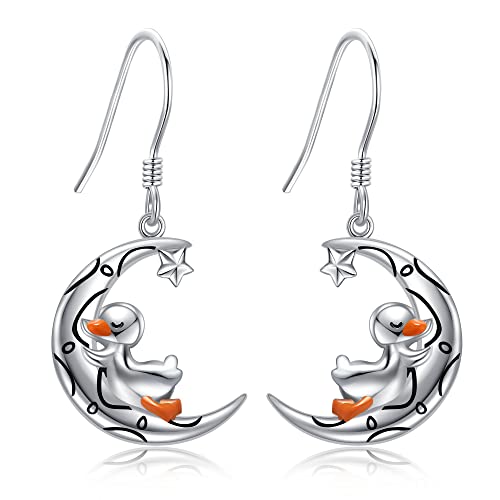 Duck Earrings Sterling Silver Moon Dangle Earrings Duck Jewelry Gift For Women #TOP21