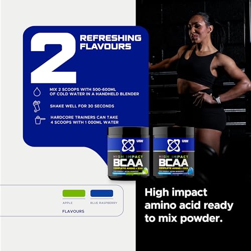 USN Complete Amino & EAA Intra Workout Powder, Blue Raspberry Flavour - 400g, Vegan Energy Drink, Premium BCAA Amino Acids & Glutamine Recovery Drink, High Impact Pre Workout & Post Workout Shake - Image 5