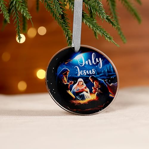 Alupssuc 1Pcs 3.54 Inch Jesus Birth Acrylic Christmas Ornaments 2024, Round Personalized Hanging Ornament Christmas Tree Decorations for Xmas Home Indoor Holiday Party Decor