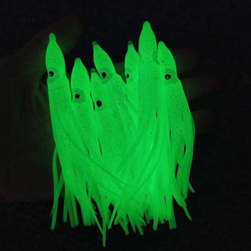 Fishing Squid Skirts Glow Lures Luminous Octopus Skirtstrolling Lure Soft Plastic Fishing Bait For Bass Salmon Trout 5Cm/1.96In Pack Of 20 (Glow, 1.96In) #TOP1