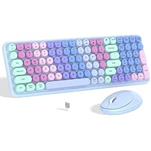 Links9+ Colorful Wireless Keyboard Mouse Combo, Gradient Rainbow Colors 100 Keys and 2.4GHz Optical Mouse Connection for Windows, Mac, Laptop, PC, Desktop Purple Colorful