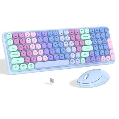 Links9+ Colorful Wireless Keyboard Mouse Combo, Gradient Rainbow Colors 100 Keys and 2.4GHz Optical Mouse Connection for Windows, Mac, Laptop, PC, Desktop (Purple Colorful)