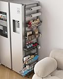 UMDONX 7-Tier Narrow Metal Storage Shelf Kitchen Pantry Organiser - Beside Fridge Shelves with Pull out Sliding Drawers (Black Width 13.8cm)