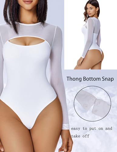 Image of Avidlove Bodysuits for Women Round Neck Long Sleeve Mesh Bodysuit