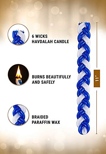 Ner Mitzvah Braided Havdalah Candle - Flat Blue And White Paraffin Wax Handcrafted Havdallah Candle - Shabbat Judaica Gift #TOP1