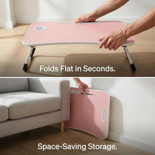 Image of BUYIFY 23 inch Foldable Lap Desk for Laptop Writing w /Cup Holder Pink