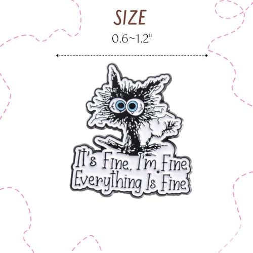 Image of 12PC Cat Pins Enamel Brooch Pin Black Orange Cats Bulk for Women Adult Cats Lady Veterinarian Jacket Bagpack Lapel Push Animal Coffee This is Fine Button Badge Cute Fun Funny Cartoon Novelty Gift
