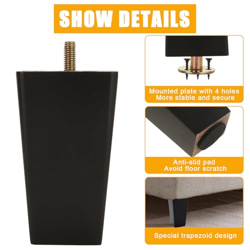 MUXHEL Sofa Legs Set of 8, 10 cm Sofa Feet Wooden Furniture Legs - Image 4