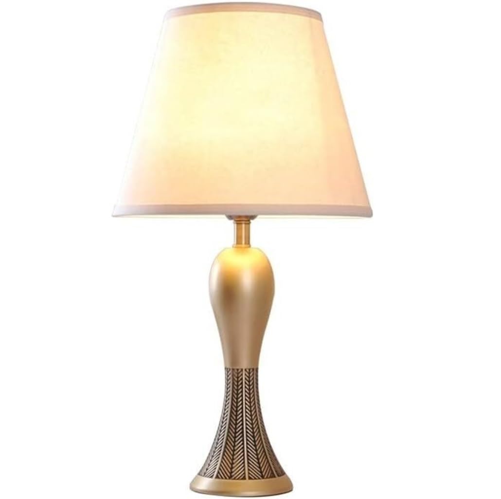 Lampa stołowa, lampka nocna, rzeźbiona podstawa ze stopu, abażur z tkaniny, stolik nocny, przełącznik przyciskowy do sypialni, biurko (kolor: A) (c C)