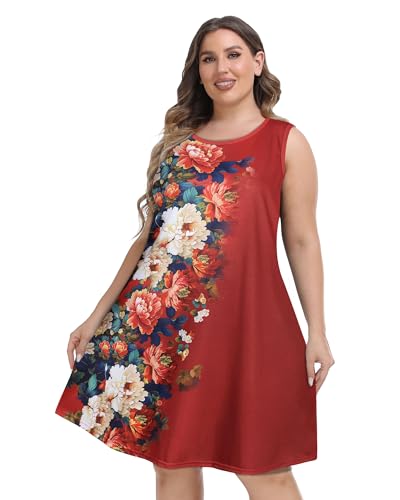 Image of elescat Plus Size Summer Dresses for Women Sleeveless Pockets Beach Tshirt Tank Sundress 2026