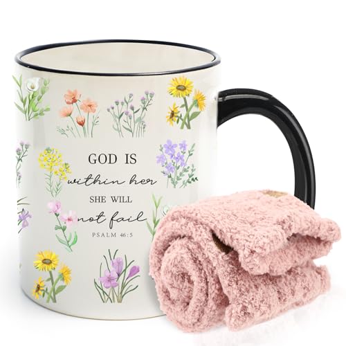 EUJTCO Christian Gifts for Women Faith, Christmas Birthday Gifts Set, Religious Spiritual Faith Present Set with Floral Coffee Mugs Socks for Mom Friends Sister