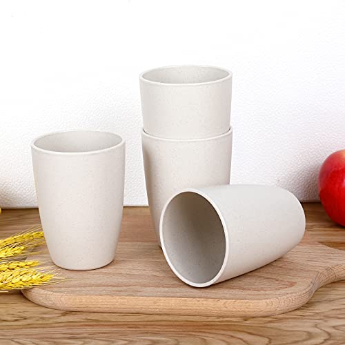 Image of 12pcs Wheat Straw Dinnerware Sets, Wheat Straw Plates and Bowls Sets for 4 Microwave Dishwasher Safe Lightweight Beige