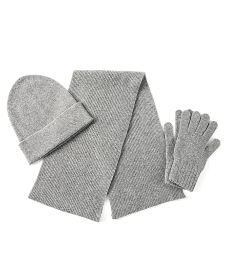 Unisex 3Pcs Cashmere Wool Scarf Hat Gloves Set, Soft Ribbed Cuffed Beanie Glove Scarves Set for Men...