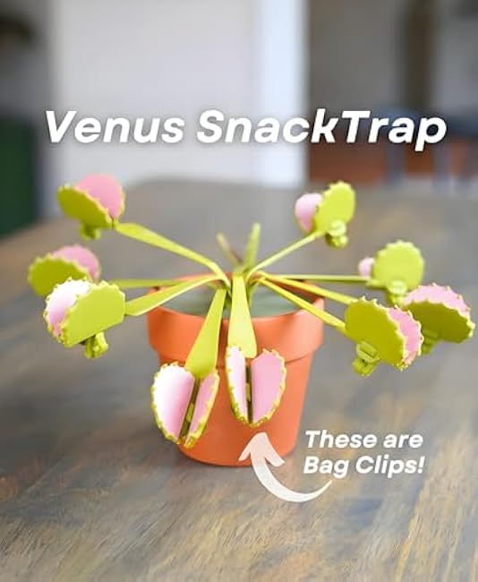 Venus Fly Trap Bag Clips, 3D Printed Venus Flytrap Plant Snack Clips - Bag Clips, Potato Chip Bag Clips for Food Storage, Snack Storage Clips, Small Fake House Plant, Unique Home