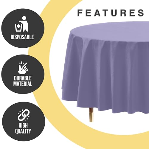 Image of Exquisite 66% Thicker Premium Lavender Round Tablecloth 0.5 Mil 6 Pack Plastic Table Cloth Disposable 84 Inch Round Plastic Tablecloth Won't Tear Easily Like Cheap Thin Brands